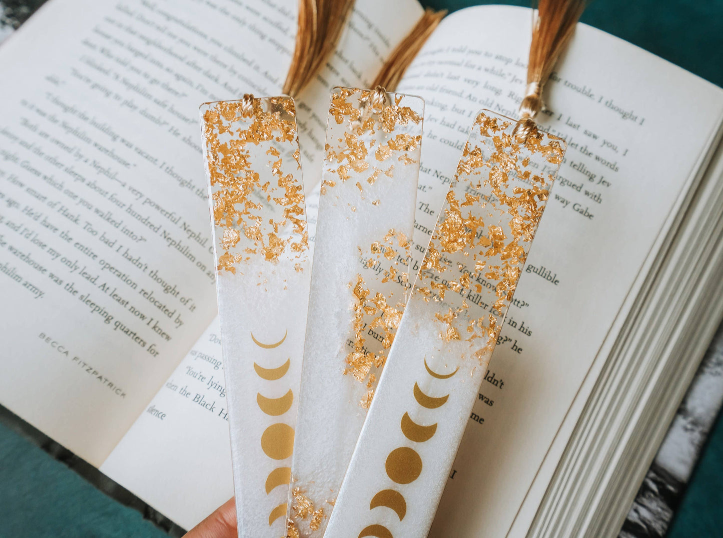 White Moon Phases & Geode Bookmark: Moon Phases