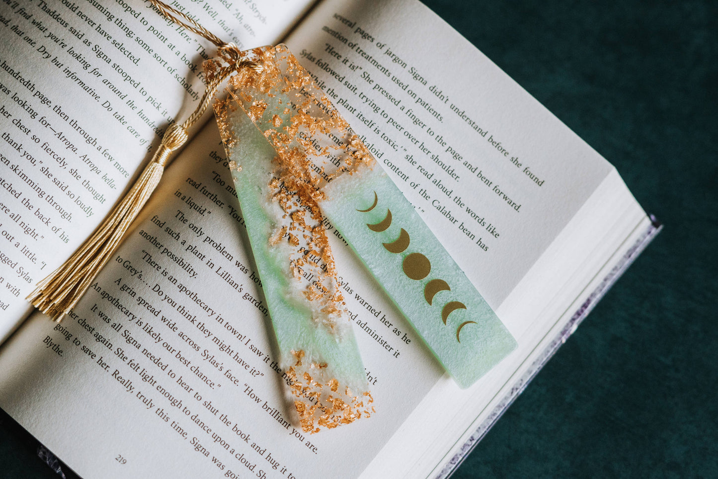 Sage Green Moon Phases & Geode Bookmark: Moon Phases