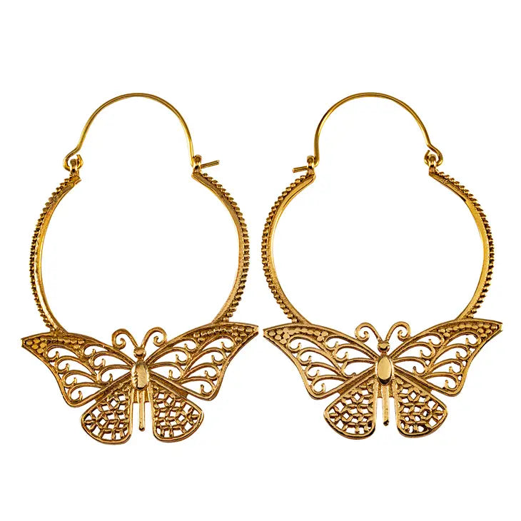 Butterfly Brass Hoop Earrings