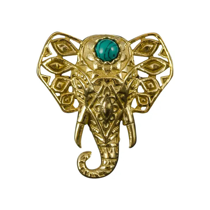 Elephant Head Large Brass Ring