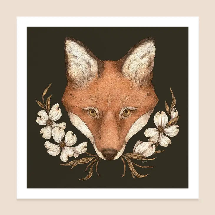 8" x 8" Fox and Dogwoods Print