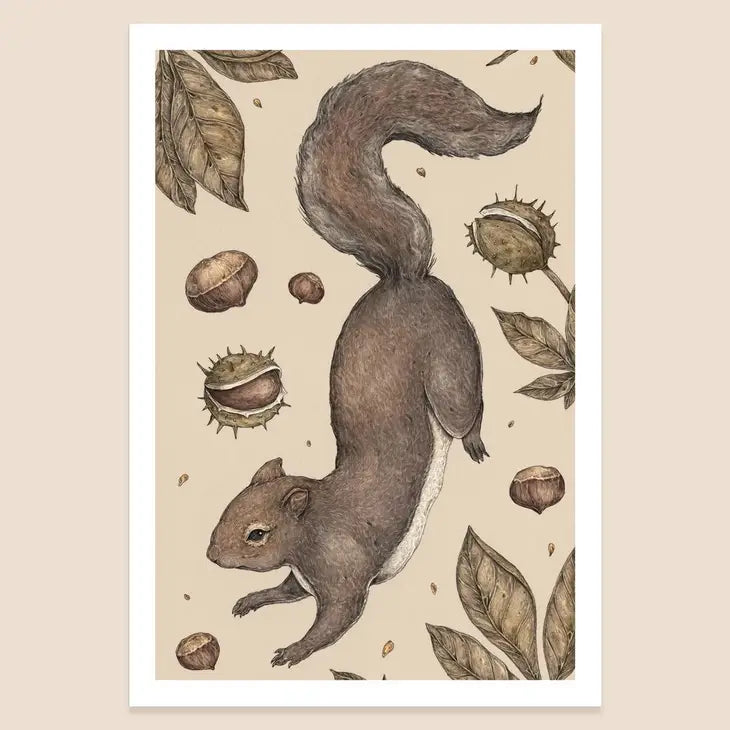 8” x 12” The Squirrel and Chestnuts Print