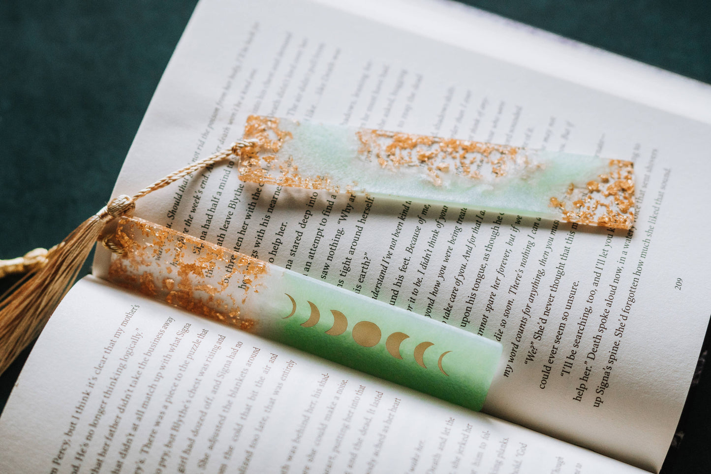 Sage Green Moon Phases & Geode Bookmark: Moon Phases