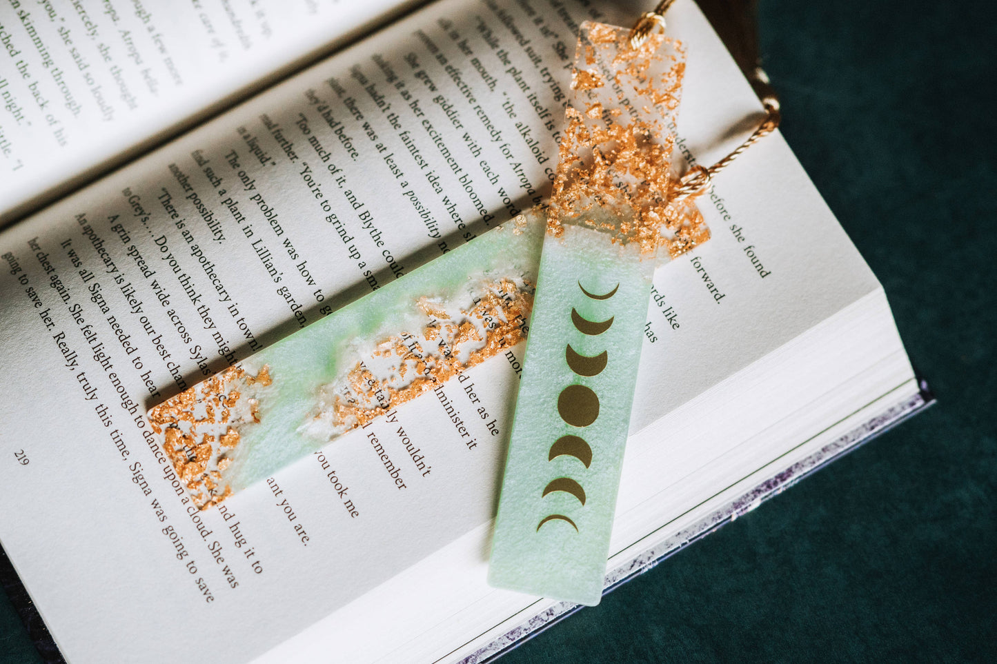 Sage Green Moon Phases & Geode Bookmark: Moon Phases