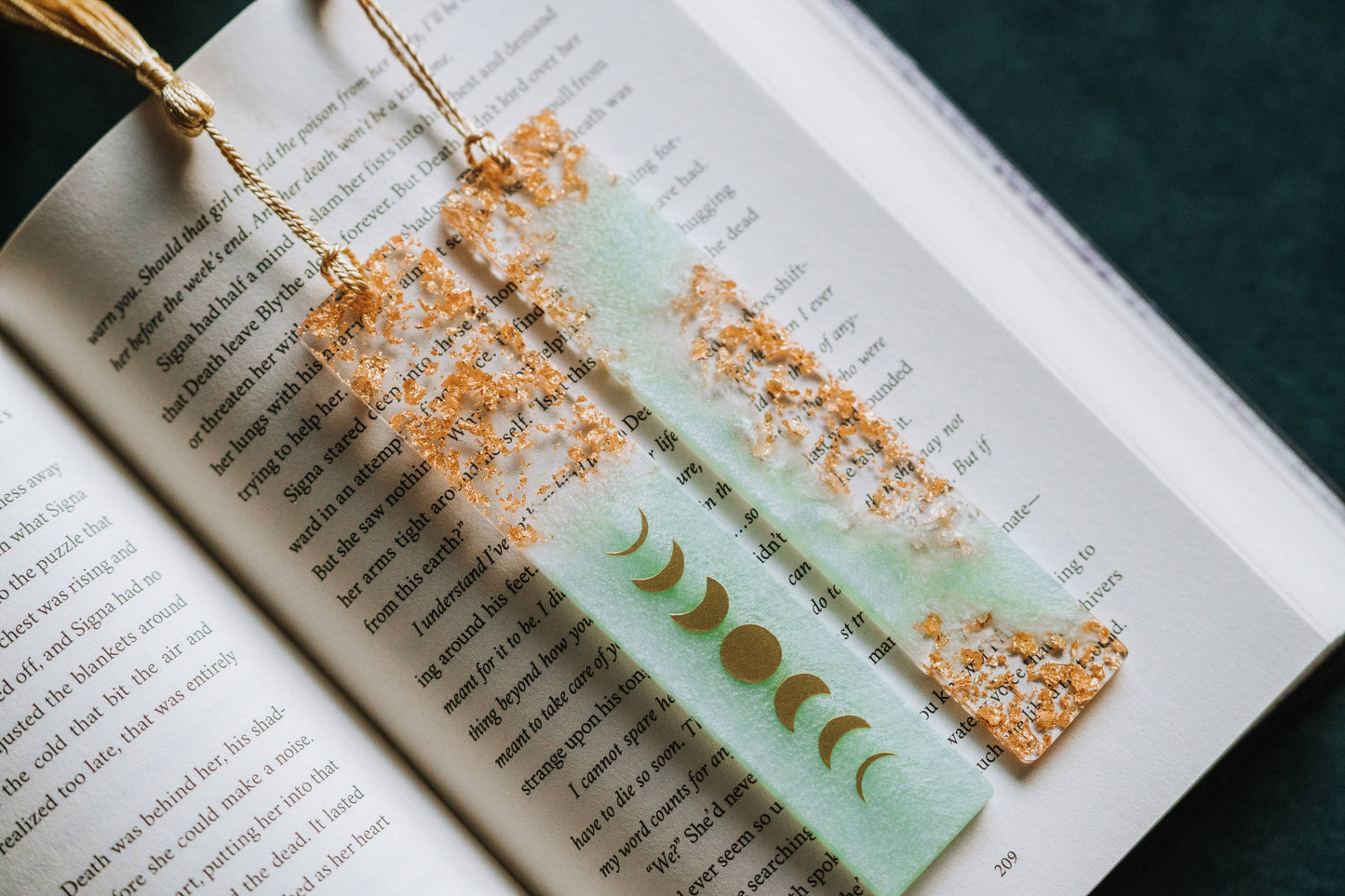 Sage Green Moon Phases & Geode Bookmark: Moon Phases