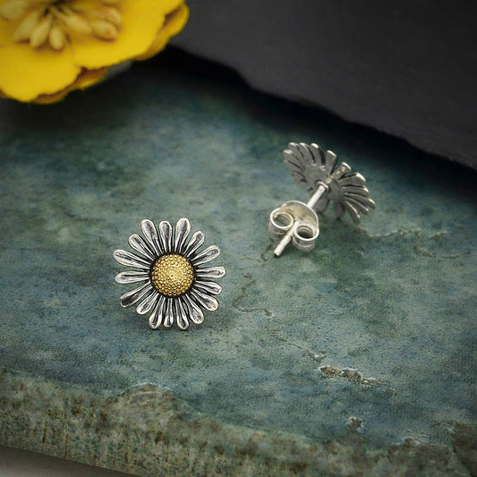 Mixed Metal Daisy Post Earrings 13x13mm