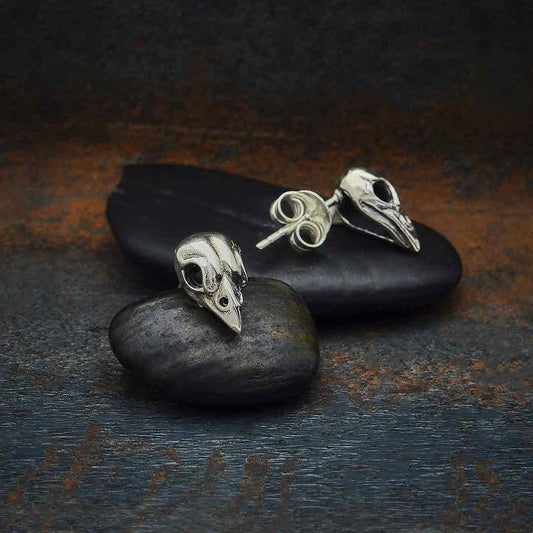 Sparrow Skull Post Earrings 12x7mm: Sterling Silver