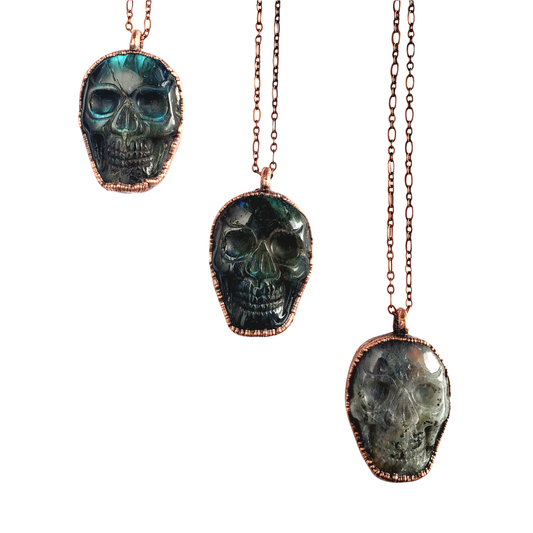 Labradorite Carved Skull Necklace