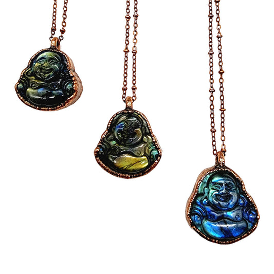 Labradorite Carved Laughing Buddha Necklace
