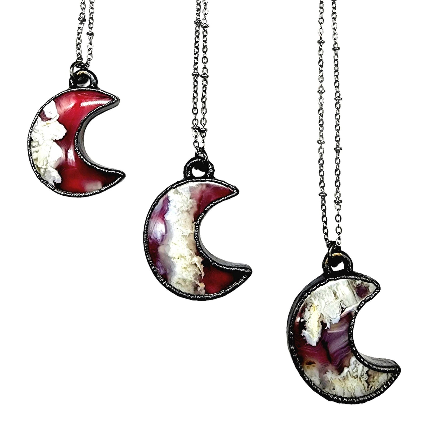 Rosy Halo Crescent Moon Necklace