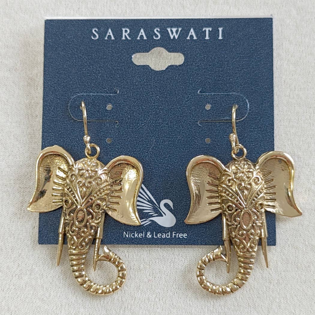 Elephant Head Brass Dangle Earrings