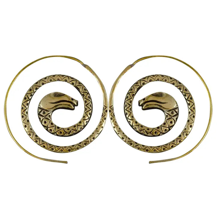 Cobra Brass Snake Spiral Earrings