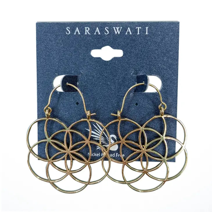 Flower of Life Brass Hoop Earrings