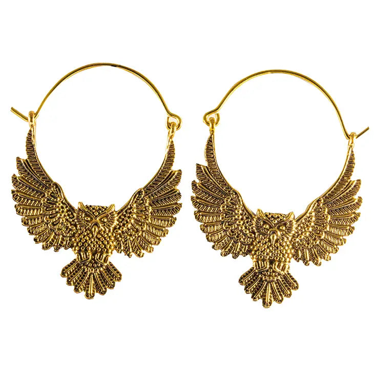 Flying Owl Brass Hoops