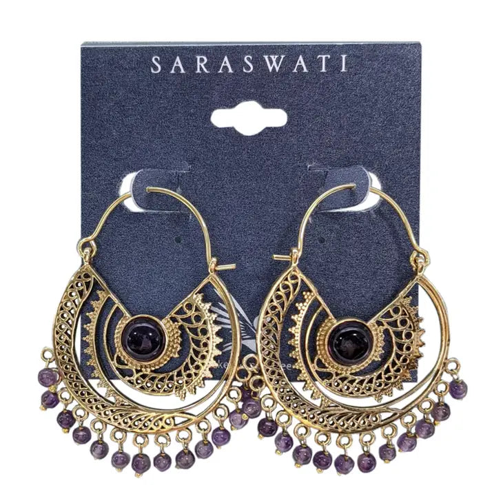 Grenoble Brass with Amethyst Hoop Earrings