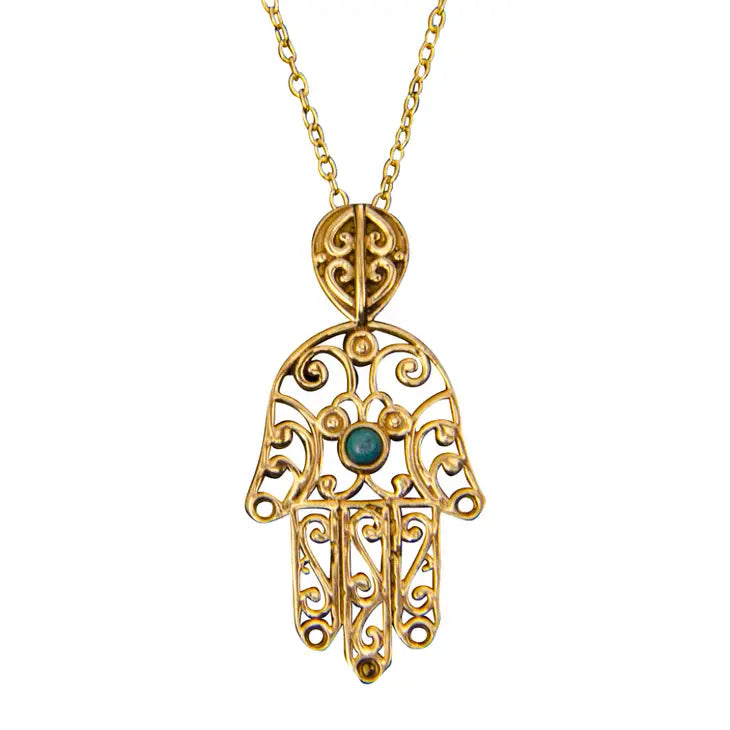 Hamsa Brass Pendant Necklace