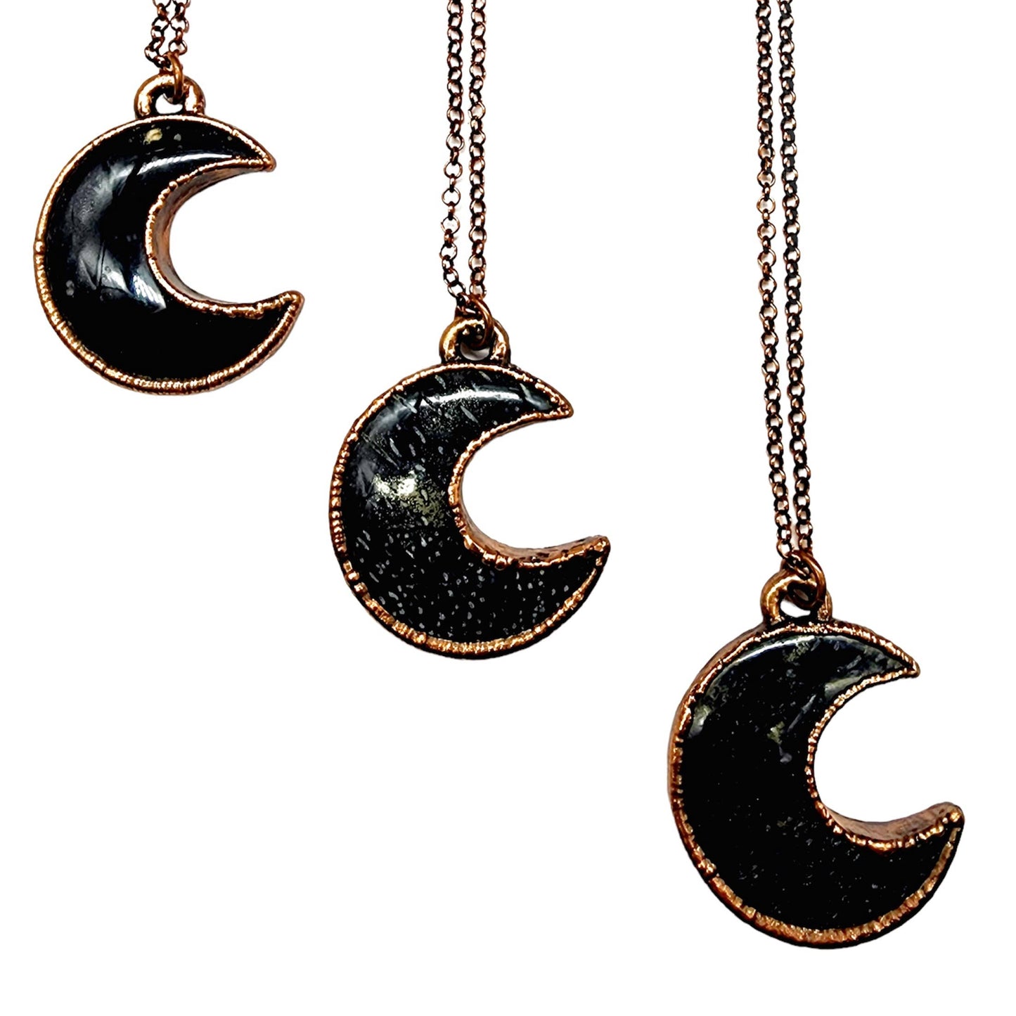 Black Petrified Wood Crescent Moon Necklace
