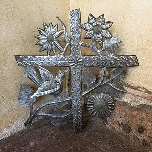 17" x 16" Haitian Metal Cross, Seasons, Fair Trade, Recycled