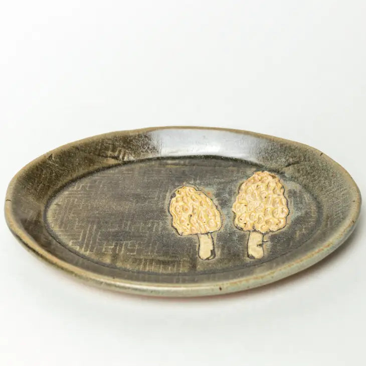Morel Mushroom Ceramic Oval Trinket