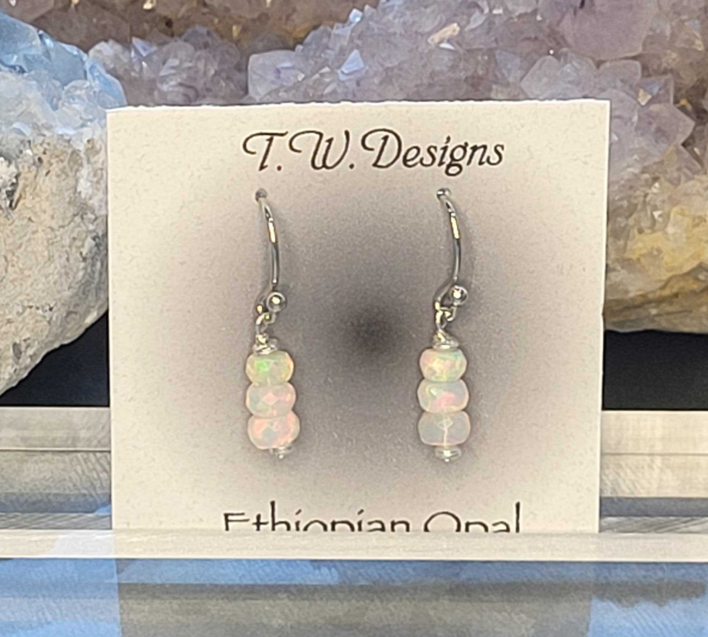 Opal Dangle 3~stone Earrings